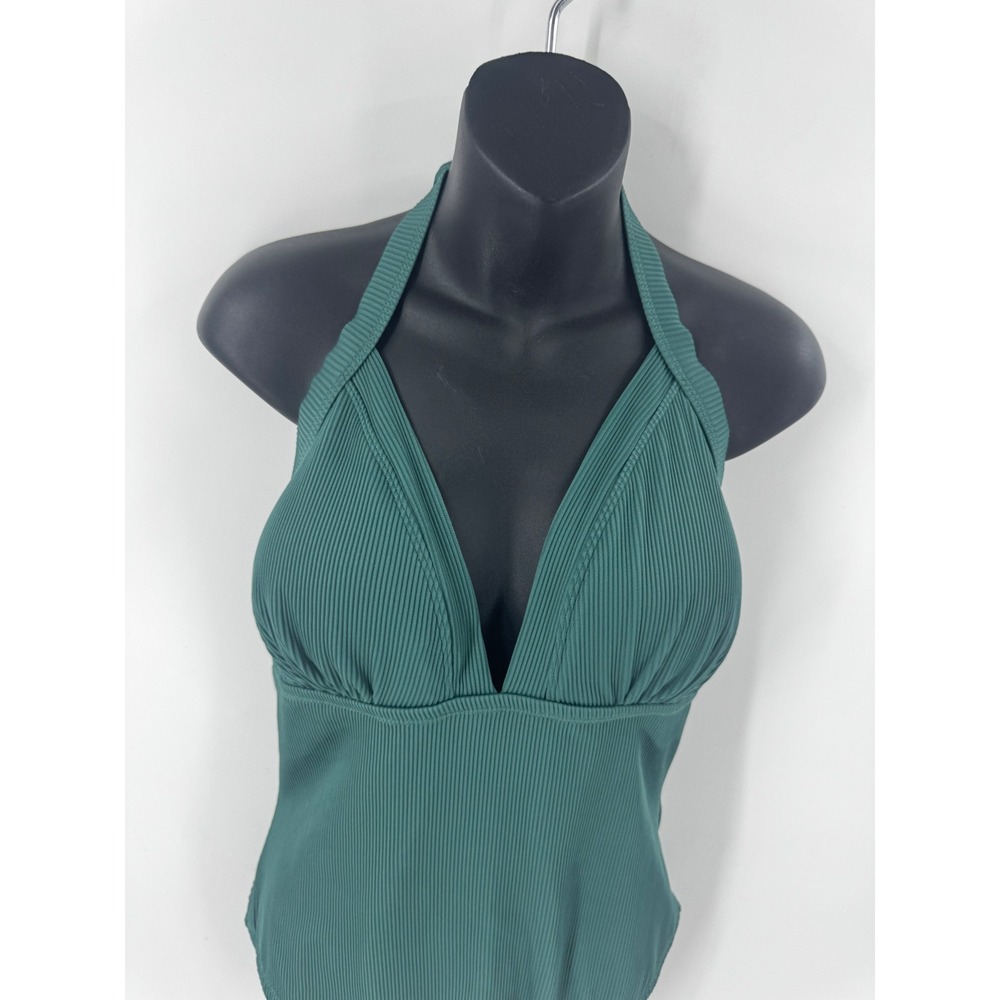 Cupshe Womens XXL FOREST Green Ribbed Halter V-Neck One Piece Swimsuit NWT‎